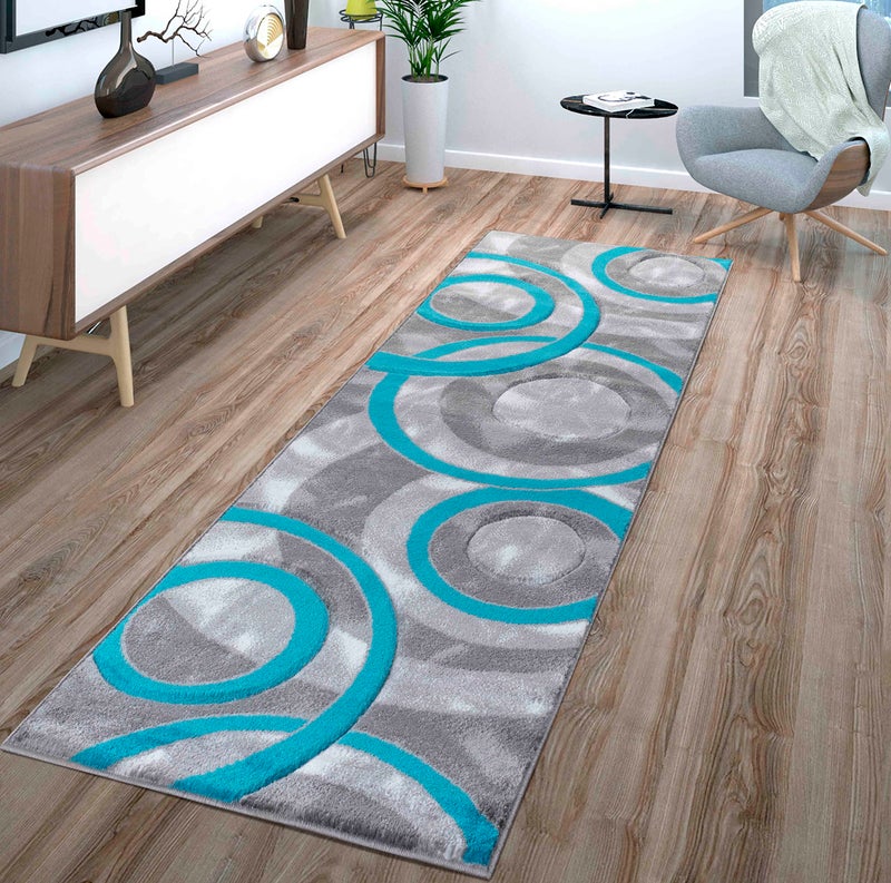 GLORY RUGS Area Rug 2x3 Turquoise Door Mat Modern Circles Soft Contemporary Floor Carpet Fluffy Texture for Indoor Living Dining Room and Bedroom Area
